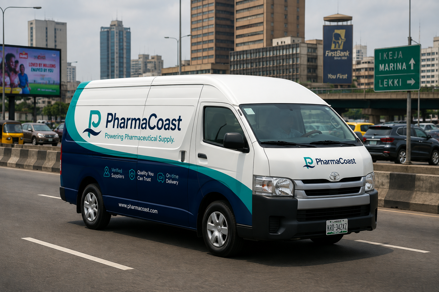 PharmaCoast delivery vehicle transporting pharmaceutical products
